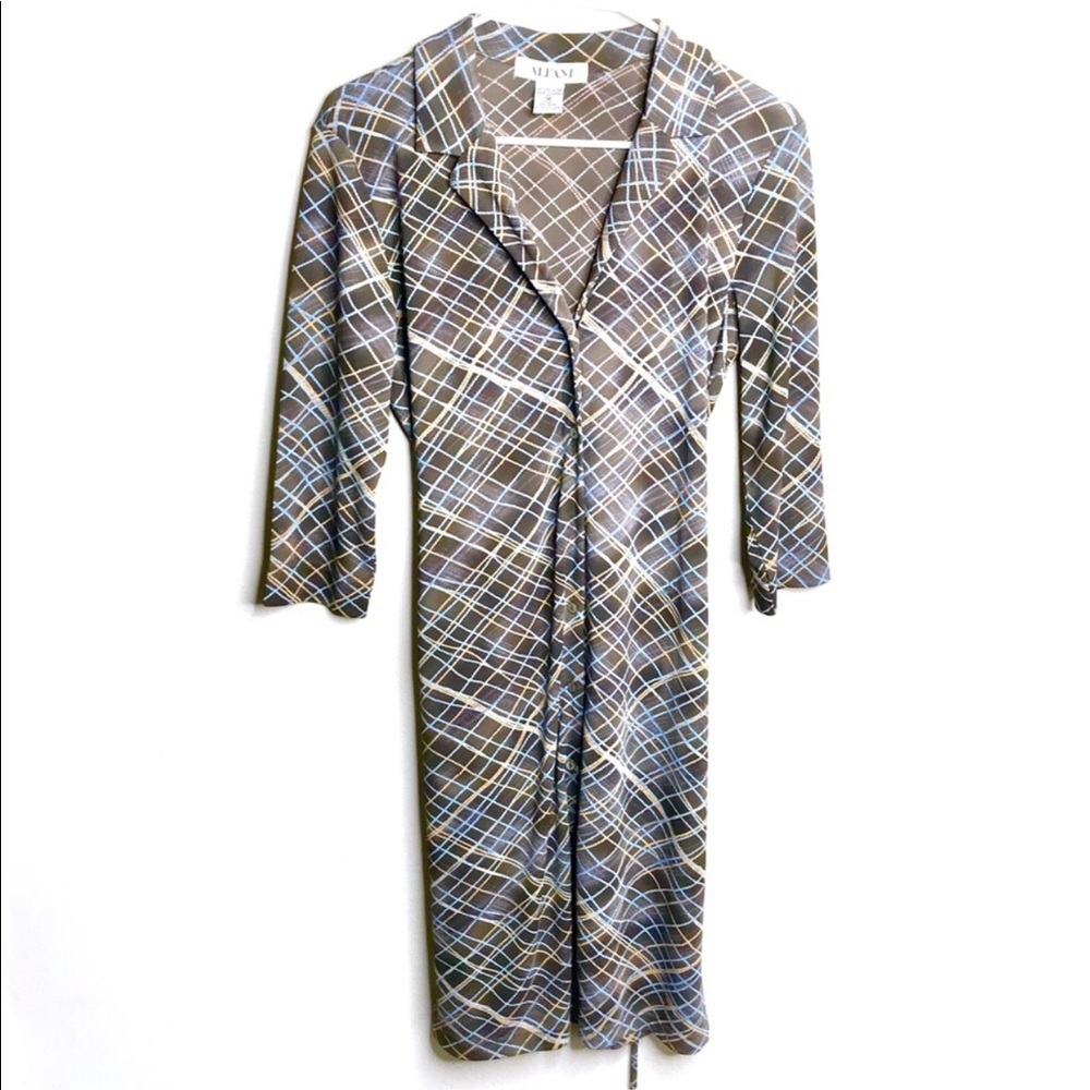 ALFANI Plaid Brown and Blue Long Sleeve Dress